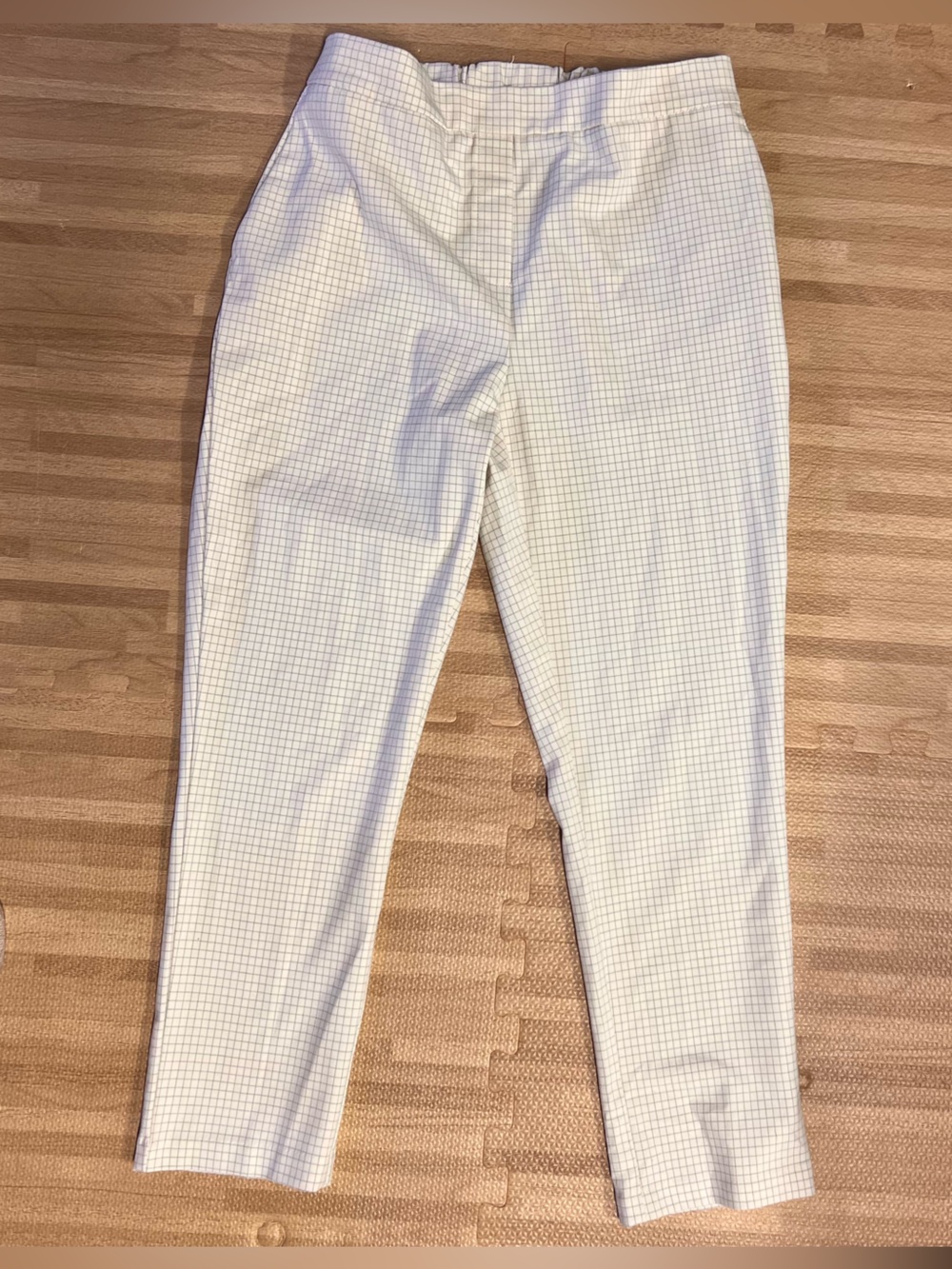 Rachel Zoe Cream Pants with Gray Windowpane Grid